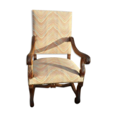 Fauteuil Louis XIII a feuilles d'acanthe en noyer du XIXème