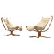 Pair of Sigurd Ressell Falcon Lounge Chairs leather, canvas, birch, 1970s