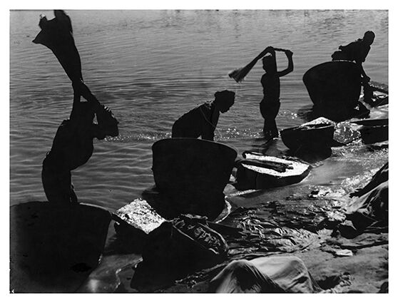 Laundry by the river, India circa 1960