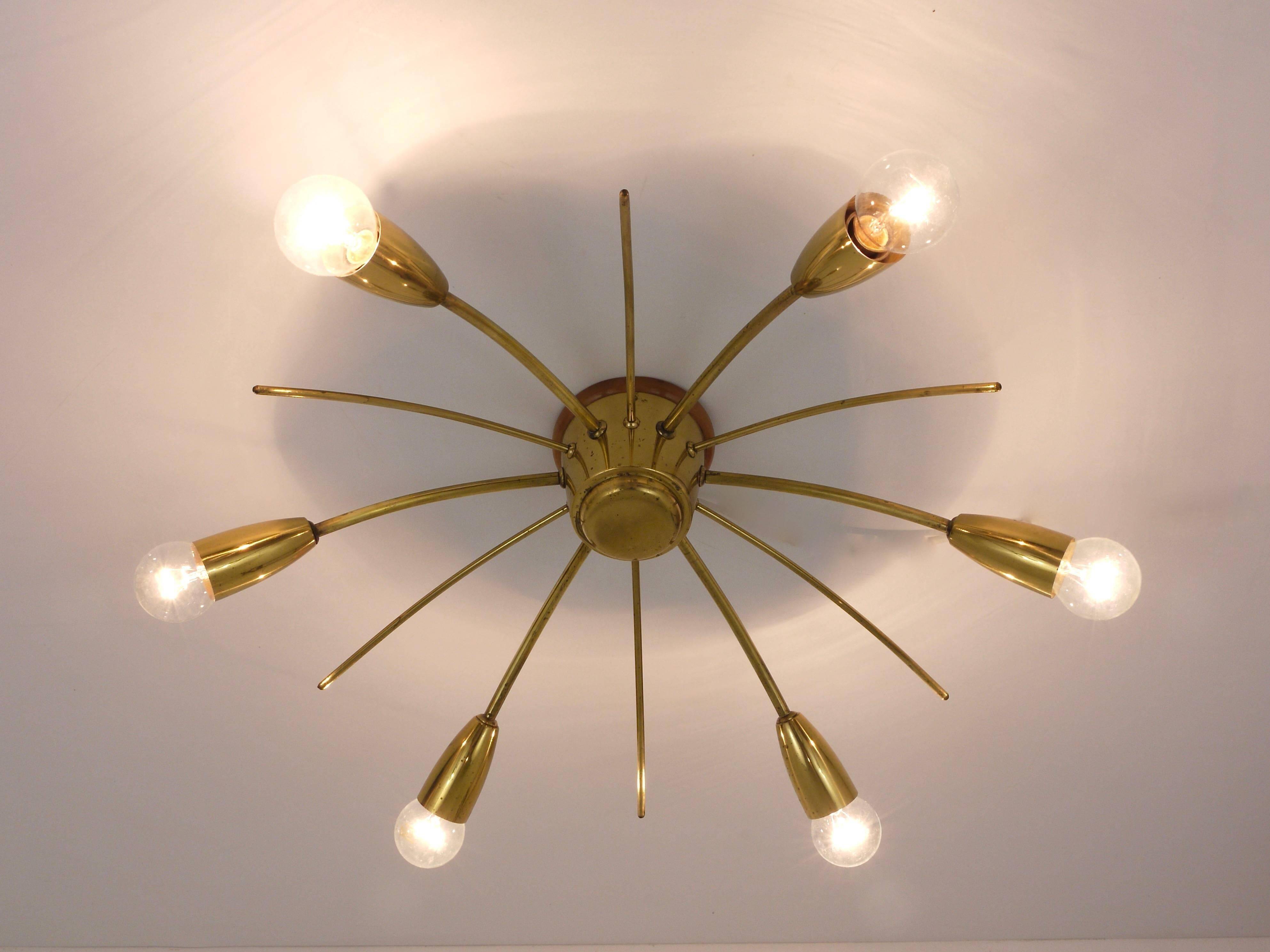 J.T. Kalmar Sun Lustre in Brass Mid-Century, Austria, 1950s
