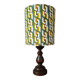 Vintage turned wood lamp, seventies graphic lampshade.