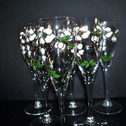 Perrier Jouet set of 6 Anemone Cuvée Belle Epoque champagne flutes in Gallé enamelled crystal