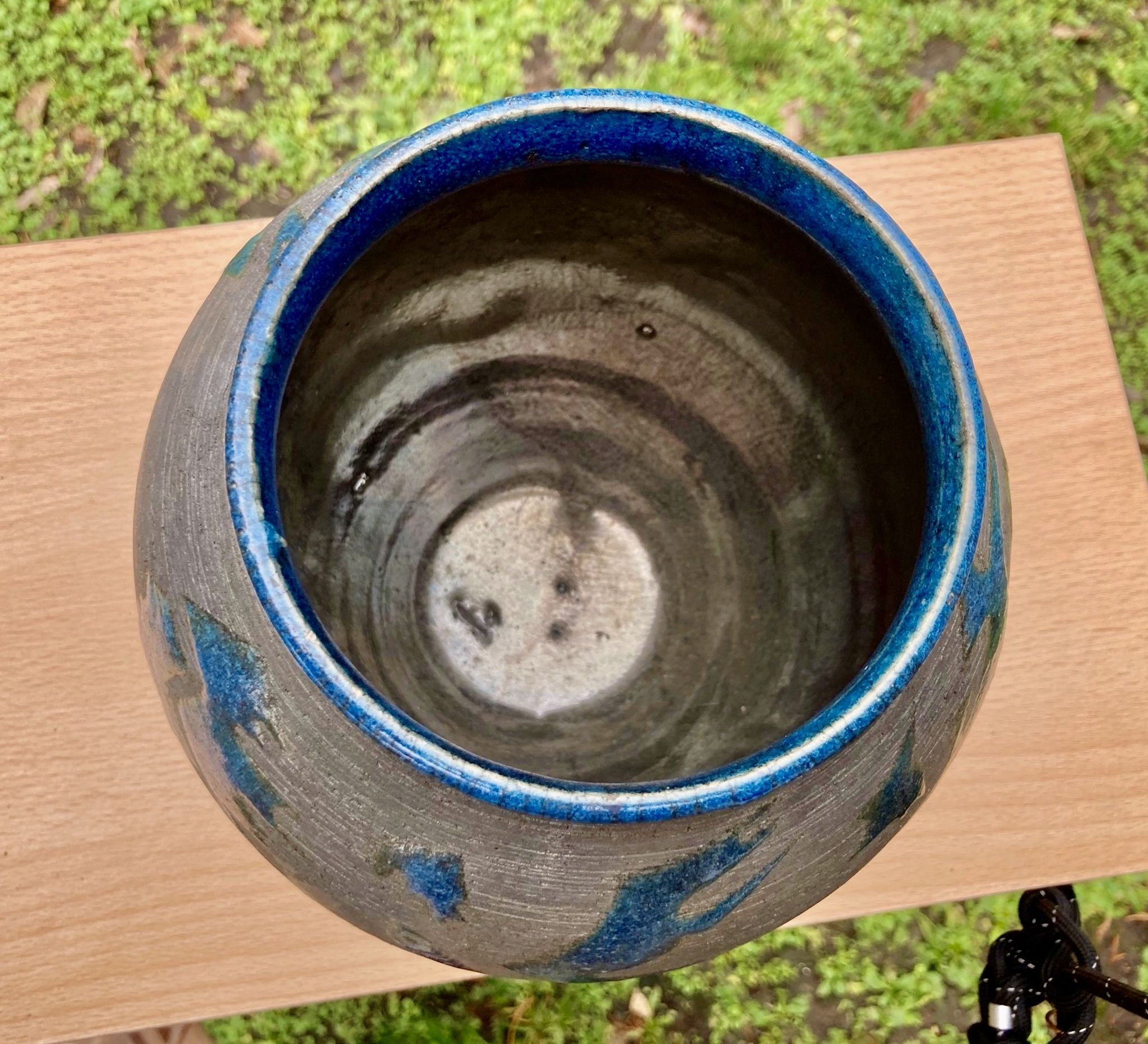 VASE PENSU , in enamelled ceramic, blue and gray abstract decoration - N° 10 - Vintage