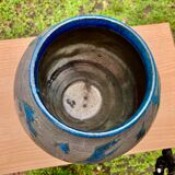 VASE PENSU , in enamelled ceramic, blue and gray abstract decoration - N° 10 - Vintage