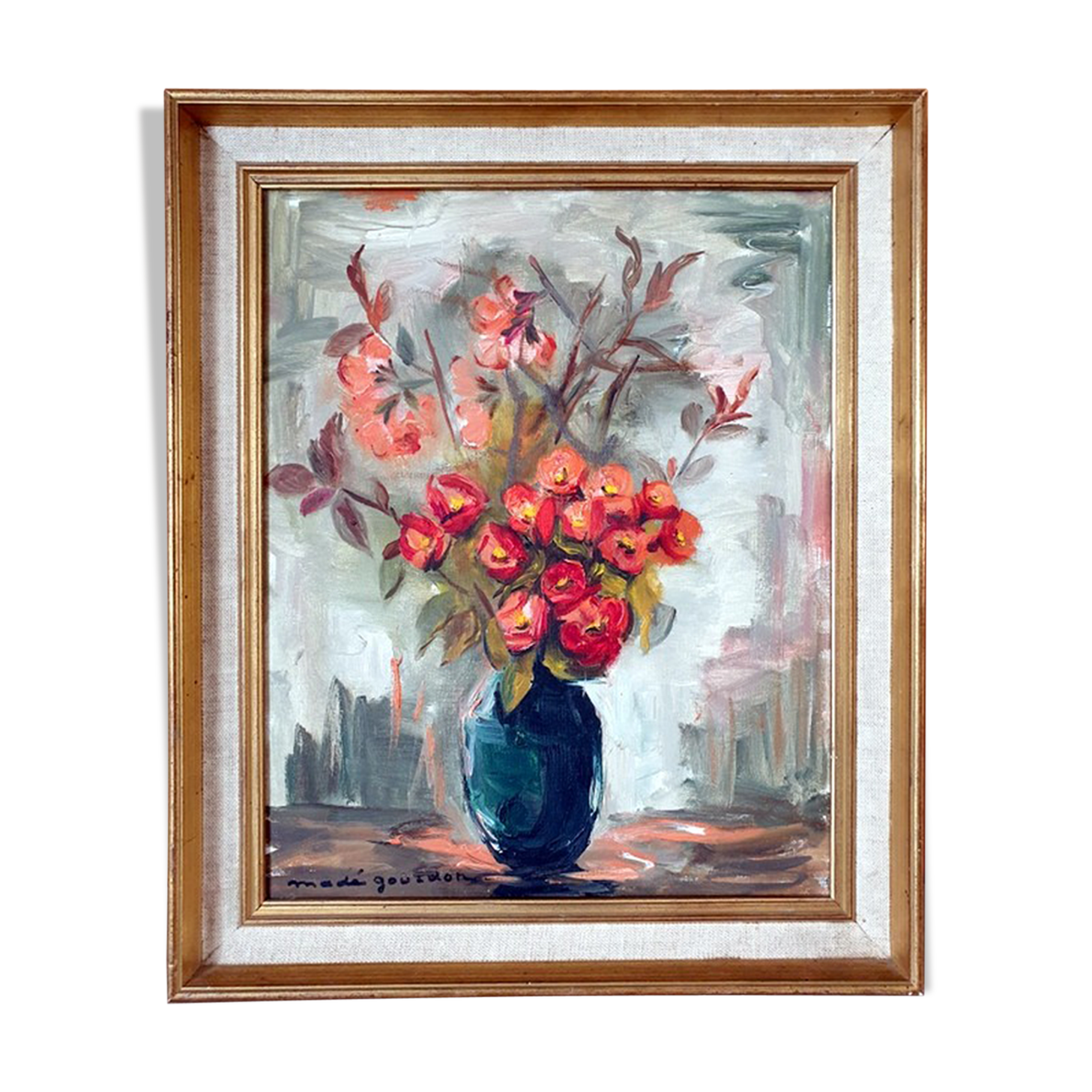 Oil on canvas, bouquet of flowers, Madé Gourdon