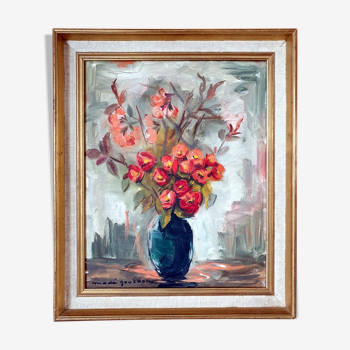 Huile sur toile, bouquet de fleurs, Madé Gourdon