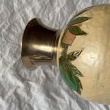 Vintage brass vase with cloisonné enamel floral decoration
