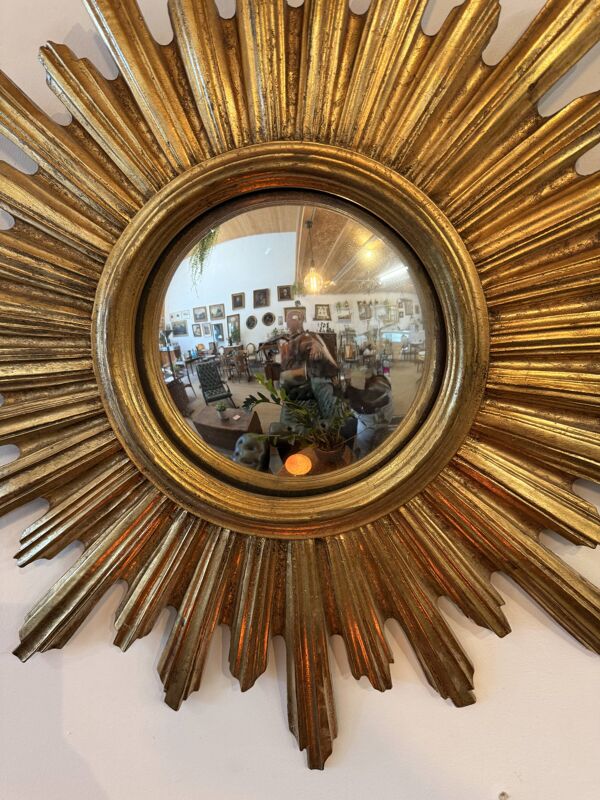 Miroir soleil vintage doré – Miroir sorcière convexe