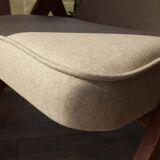 Vintage Lounge Chair Beige Wool Upholstery