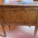 Antique Empire-style desk in burr veneer, green leather, with a dash.