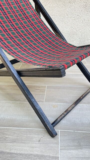Folding deck chair WOOD and CANVAS Vintage