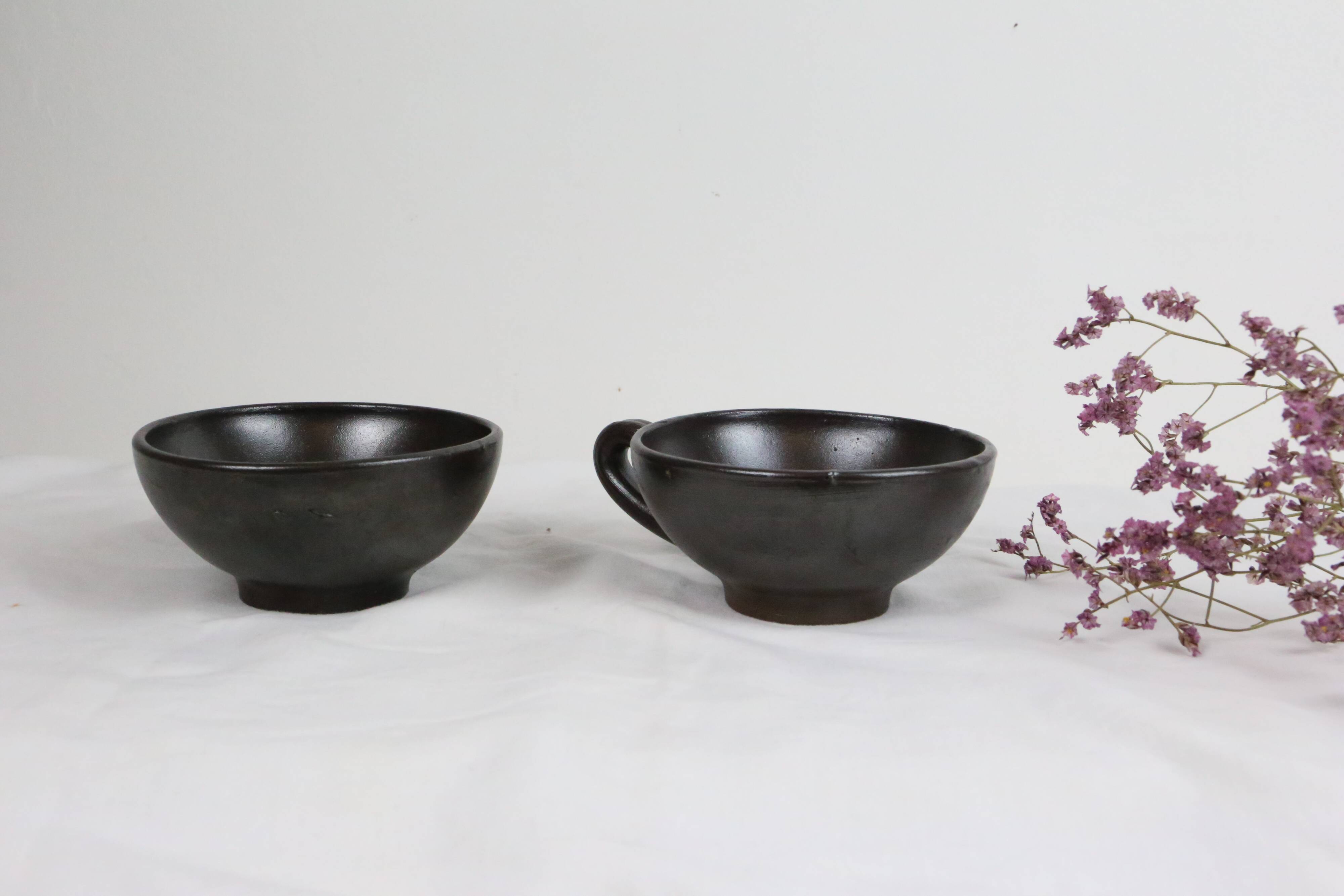 Set of 2 sandstone cups, artisanal pottery, vintage, 1980
