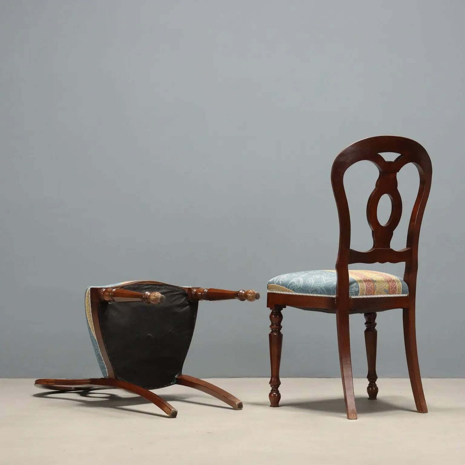 Antique walnut chairs with curved legs, Italy, mid-19th century.