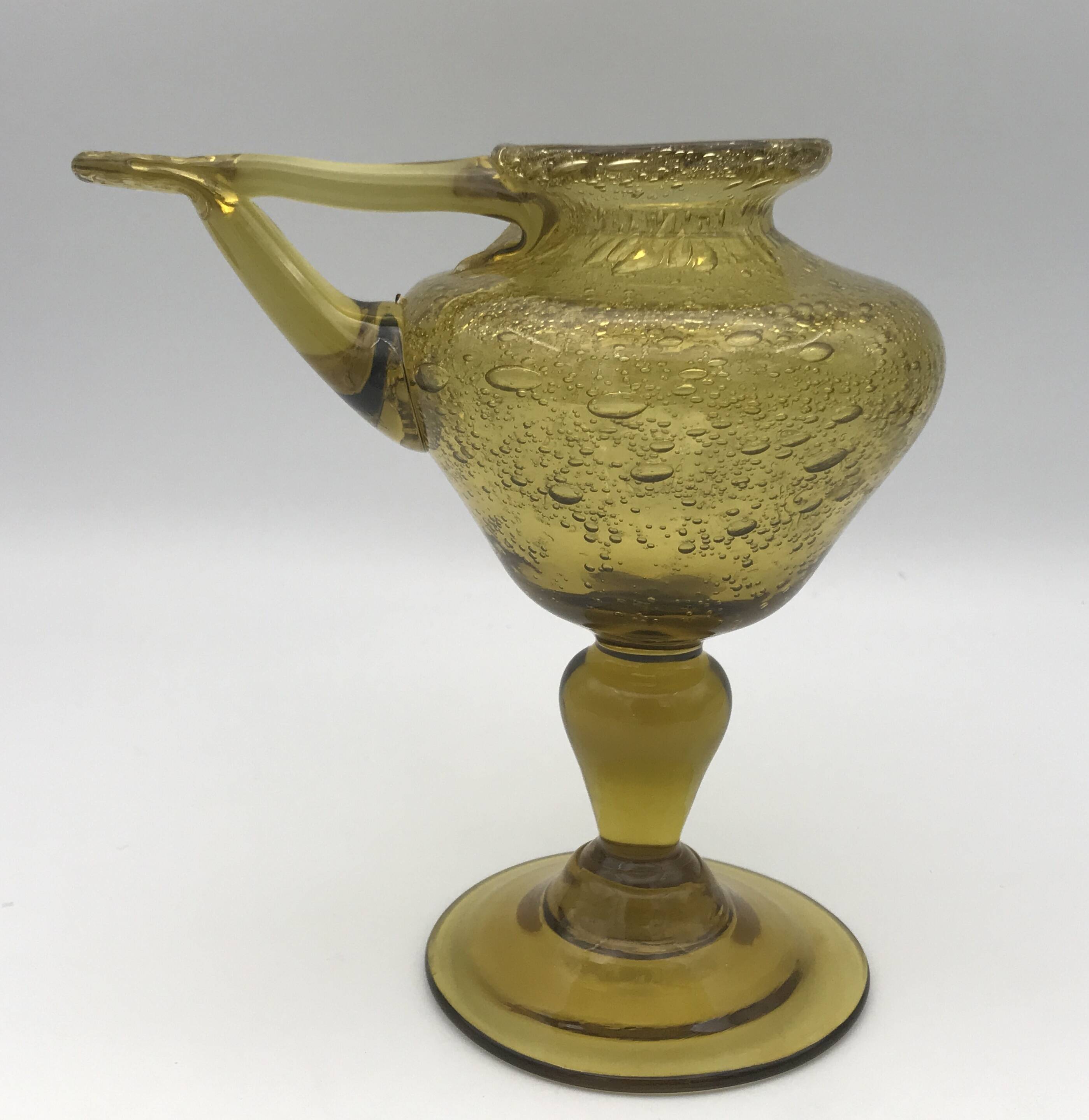 Yellow bubble hand blown glass oil lamp biot glassworks