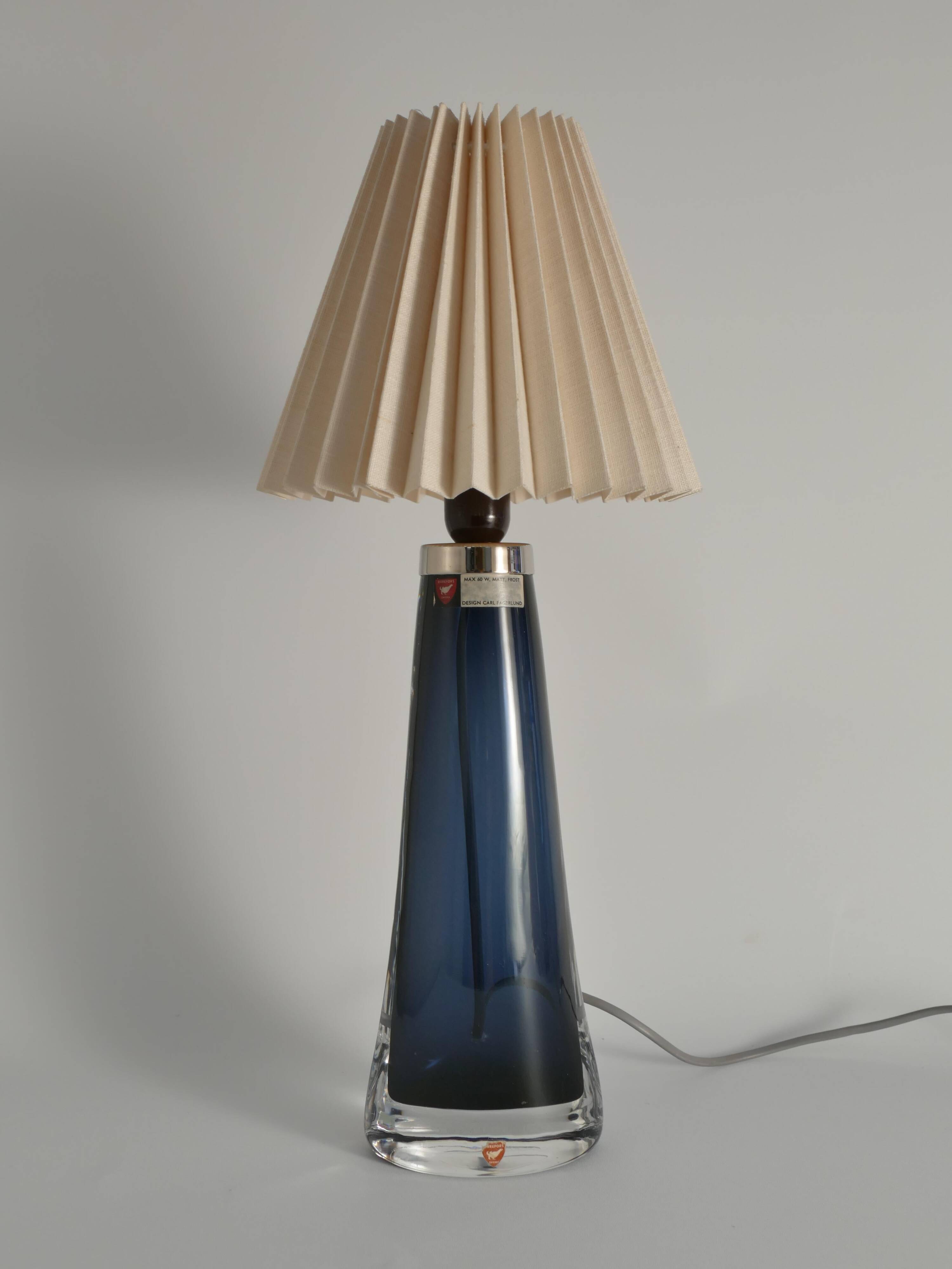 Blue Crystal Glass Table Lamp model RD 1566 by Carl Fagerlund, Orrefors, 1960s