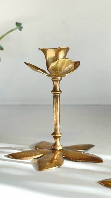 Pair of VINTAGE solid BRASS Flower CANDLE HOLDERS
