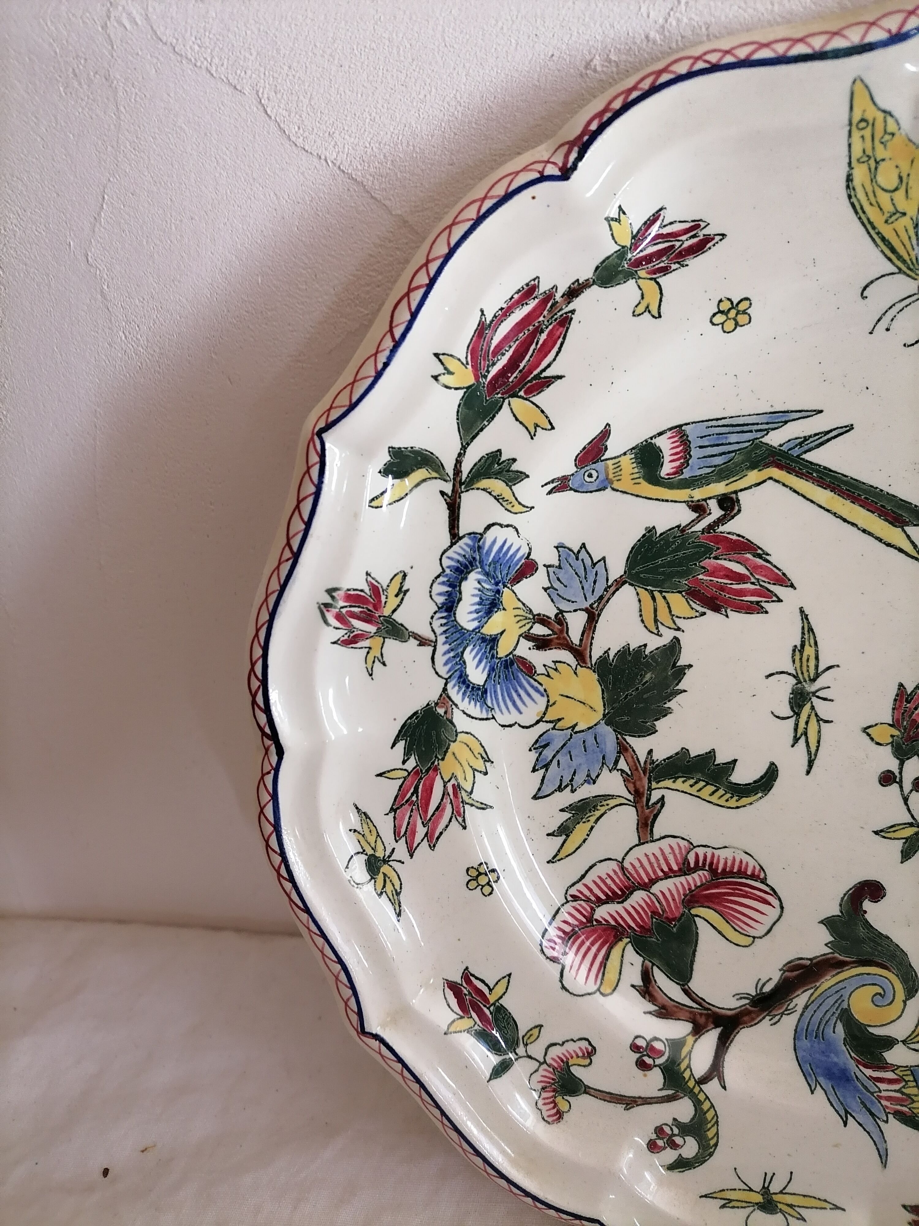 Old earthenware plate of Gien, cornucopia décor
