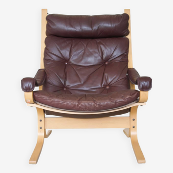 Chaise seista vintage norvégien en cuir par ingmar relling