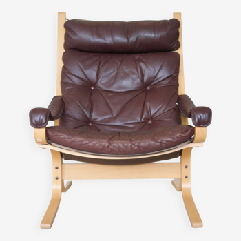 Vintage norwegian leather seista chair by ingmar relling