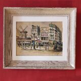 Vintage French watercolour of the Moulin Rouge, in Paris, signed Ch. Vogel, from 1948