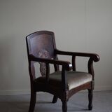 Hand-carved oak and velvet armchair, Danish furniture maker, Art Nouveau, 1939