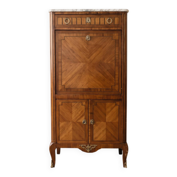 Louis XVI style antique wooden secretary with marble.