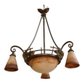 Degué : important lustre époque Art Nouveau en fer forgé