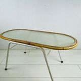 Vintage rattan and glass table with 70s steel frame