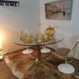Glass round table - design 70s - Hollywood Regency