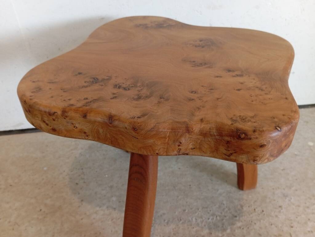 Freeform elm burl tripod coffee table