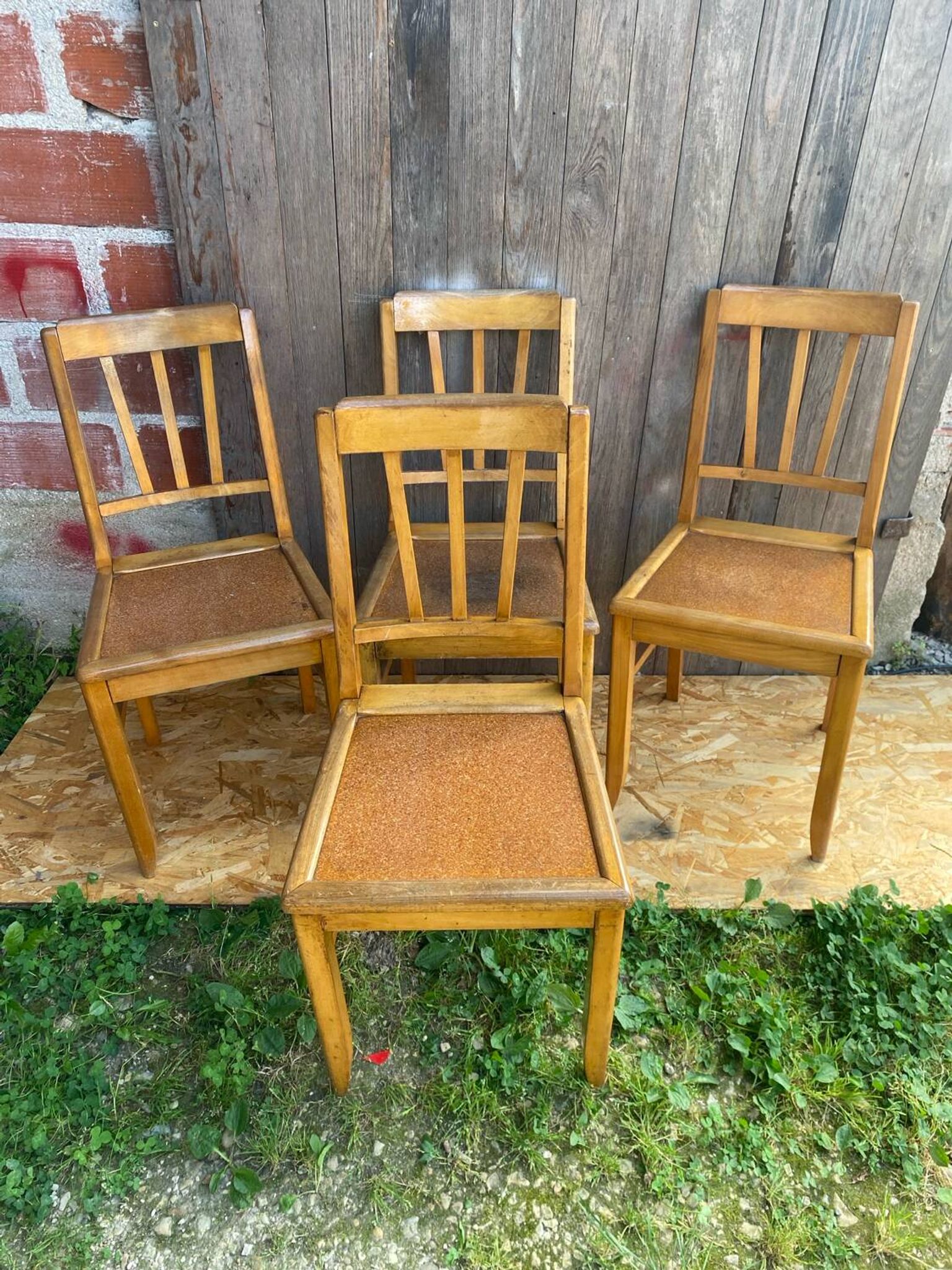 Set of 4 Antique Bistrot Chairs in Baumann Style Wood from the 60s