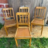 Set of 4 Antique Bistrot Chairs in Baumann Style Wood from the 60s