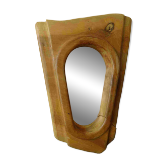 Brutalist free-form solid wood mirror from the 70s