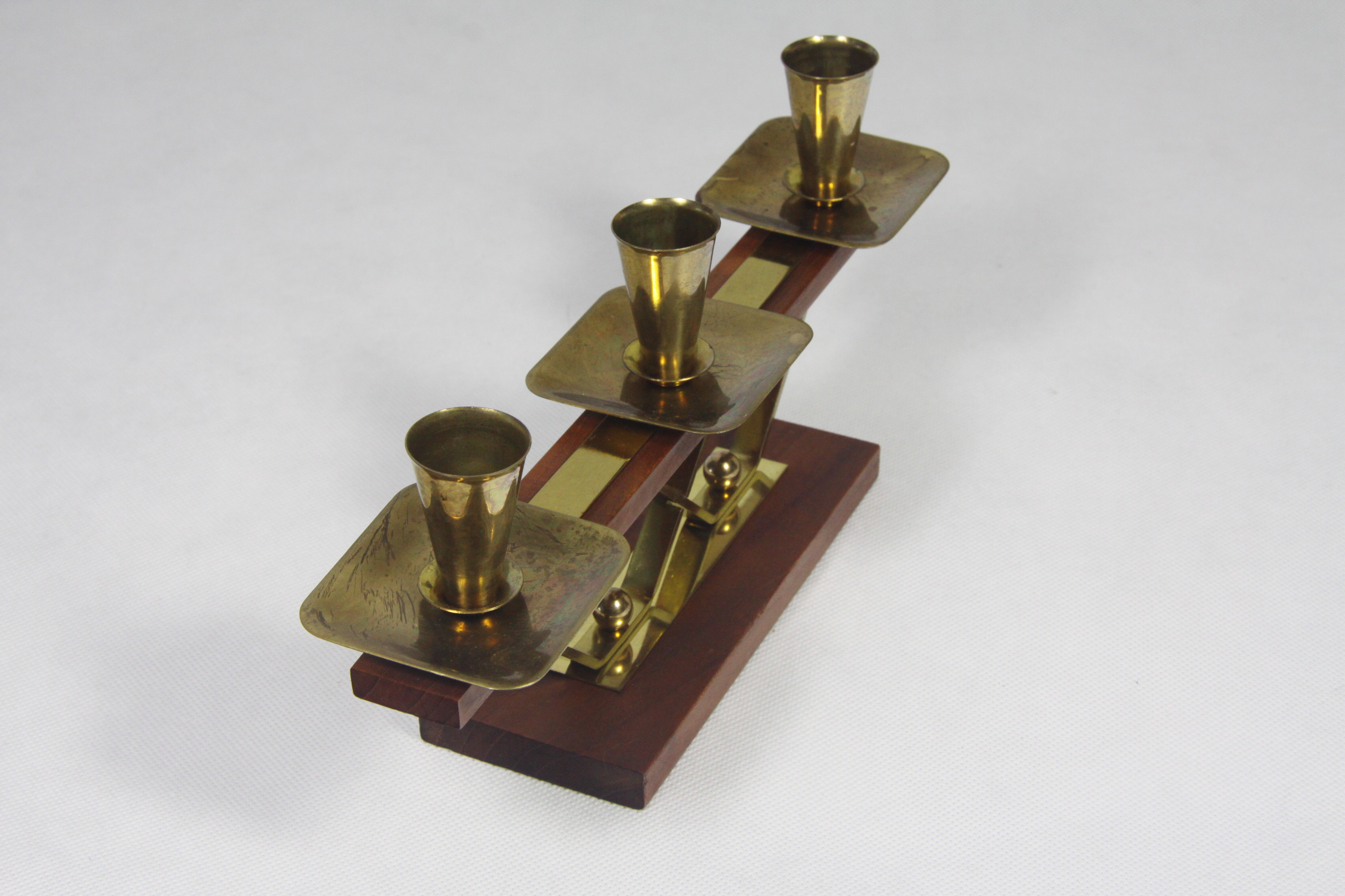 Vintage teak and metal candleholder, 60's