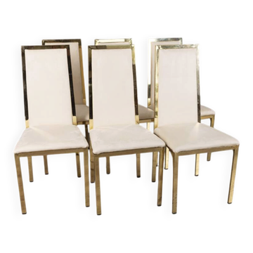 Set of 6 Vintage 1970s Chairs in Gold-Plated Brass, Designed by Renato Zevi