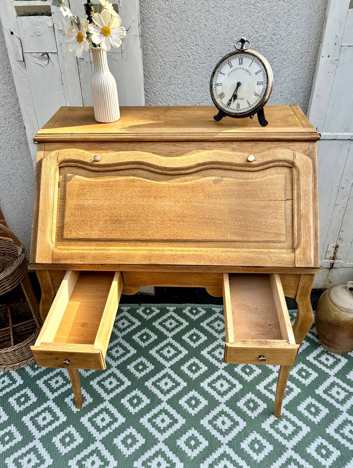 Raw wood donkey back secretary