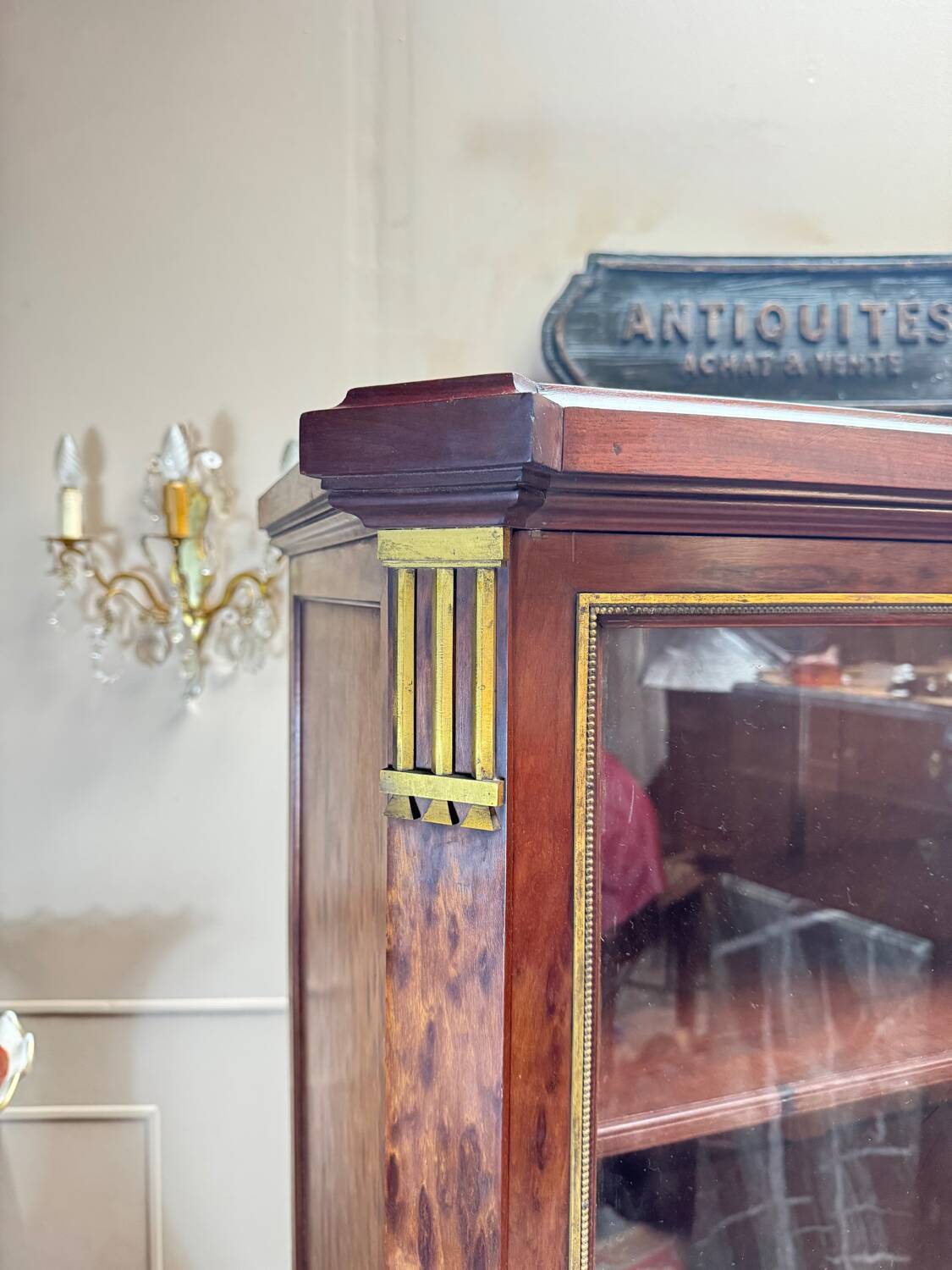 Library, mocheté mahogany display case in louis xvi style 19th century