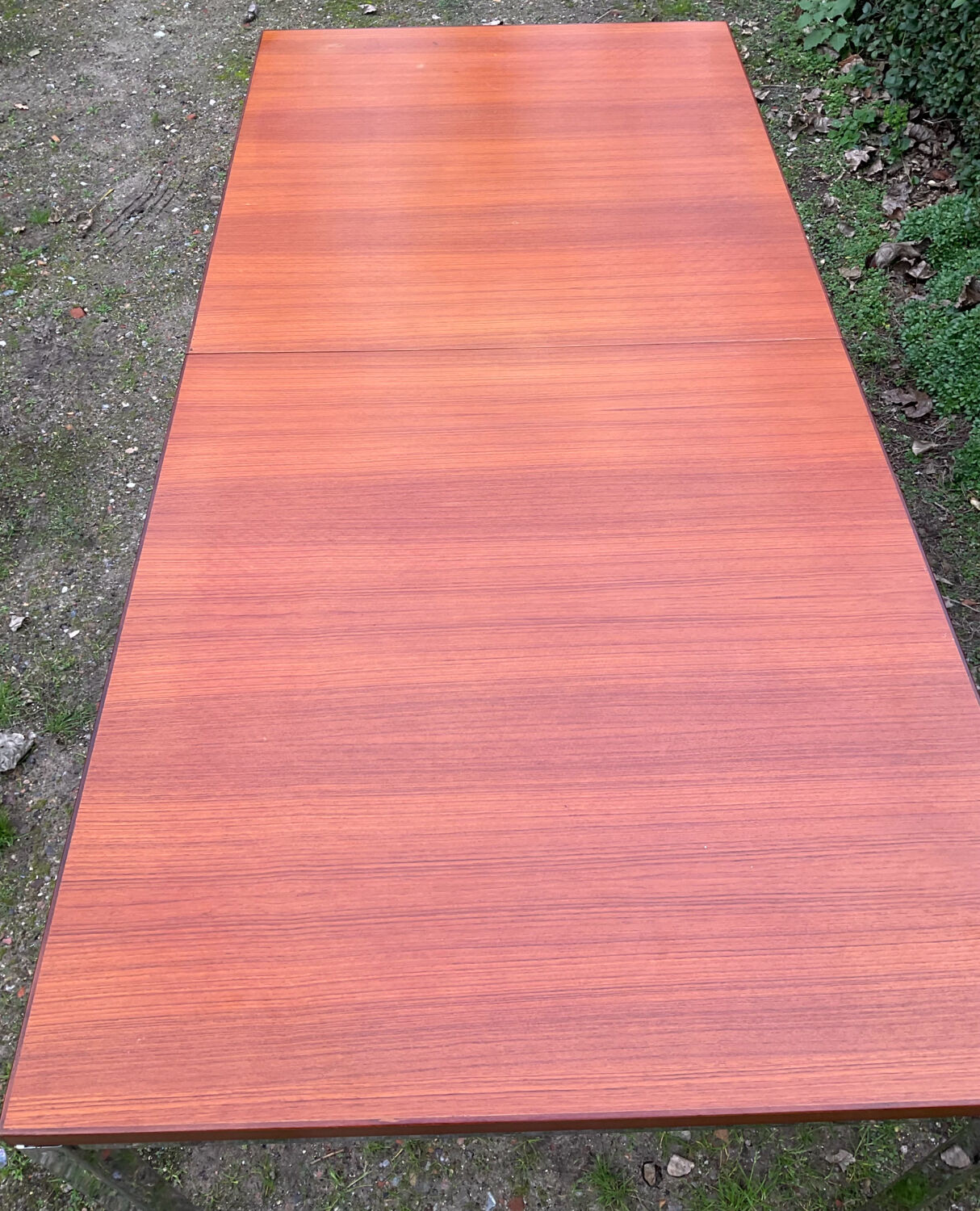 Vintage teak and chrome metal dining table
