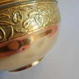 Ancien cache pot laiton frise florale vintage
