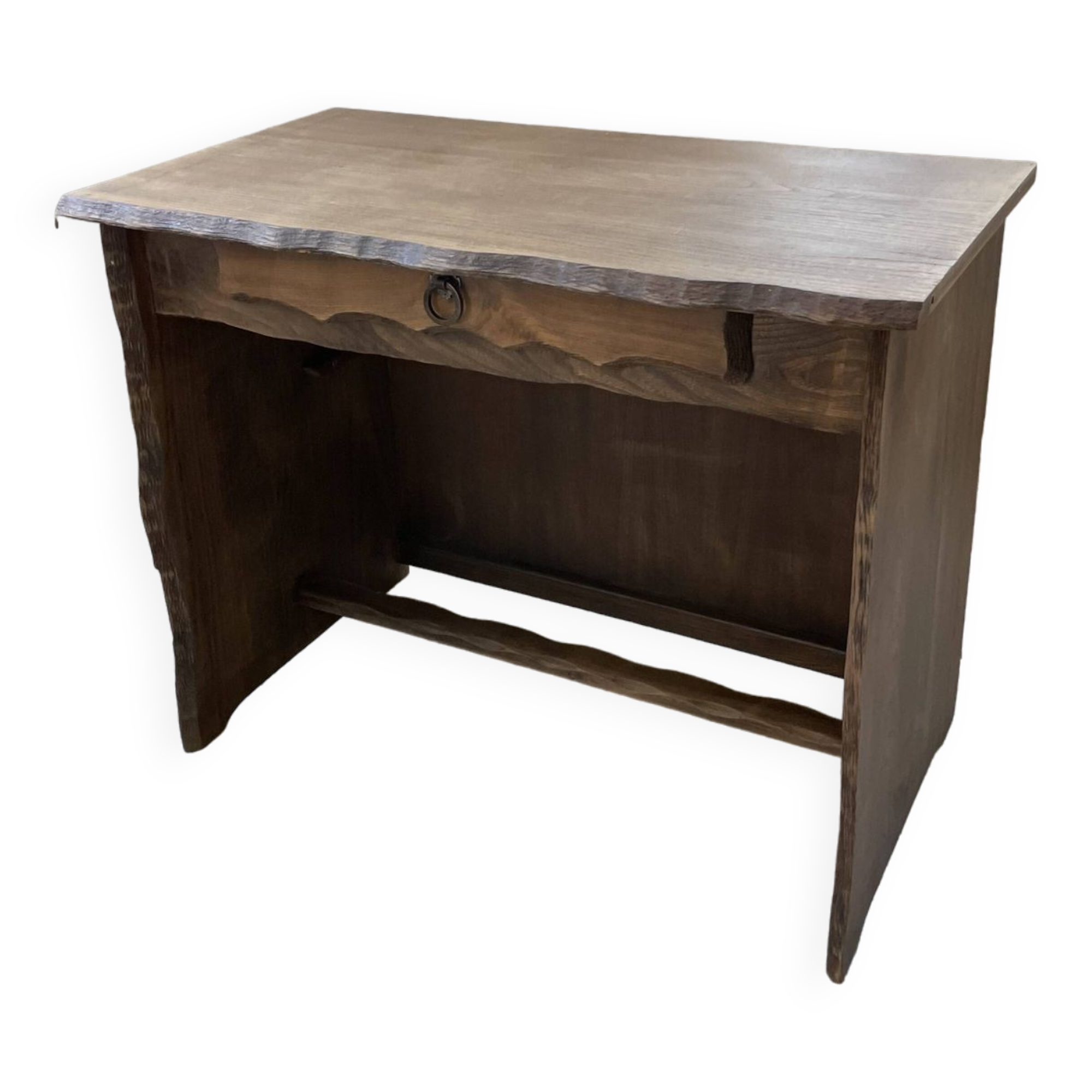 Brutalist desk in elm, signed Aranjou.