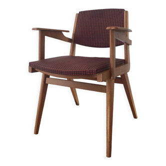 Wooden armchair from the 60s, wood and skai