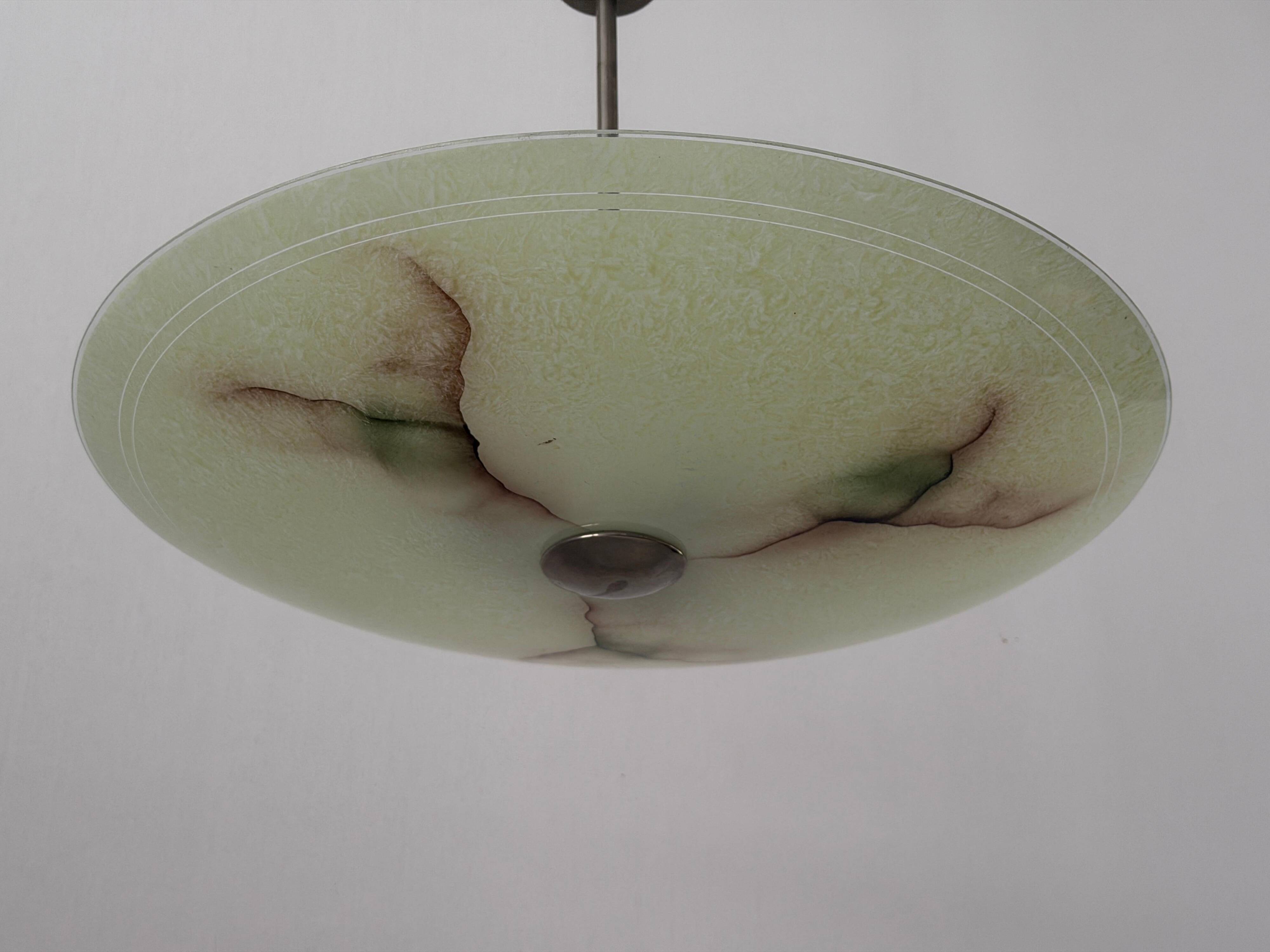 Art Deco ceiling light in green glass, 1940s, Germany
