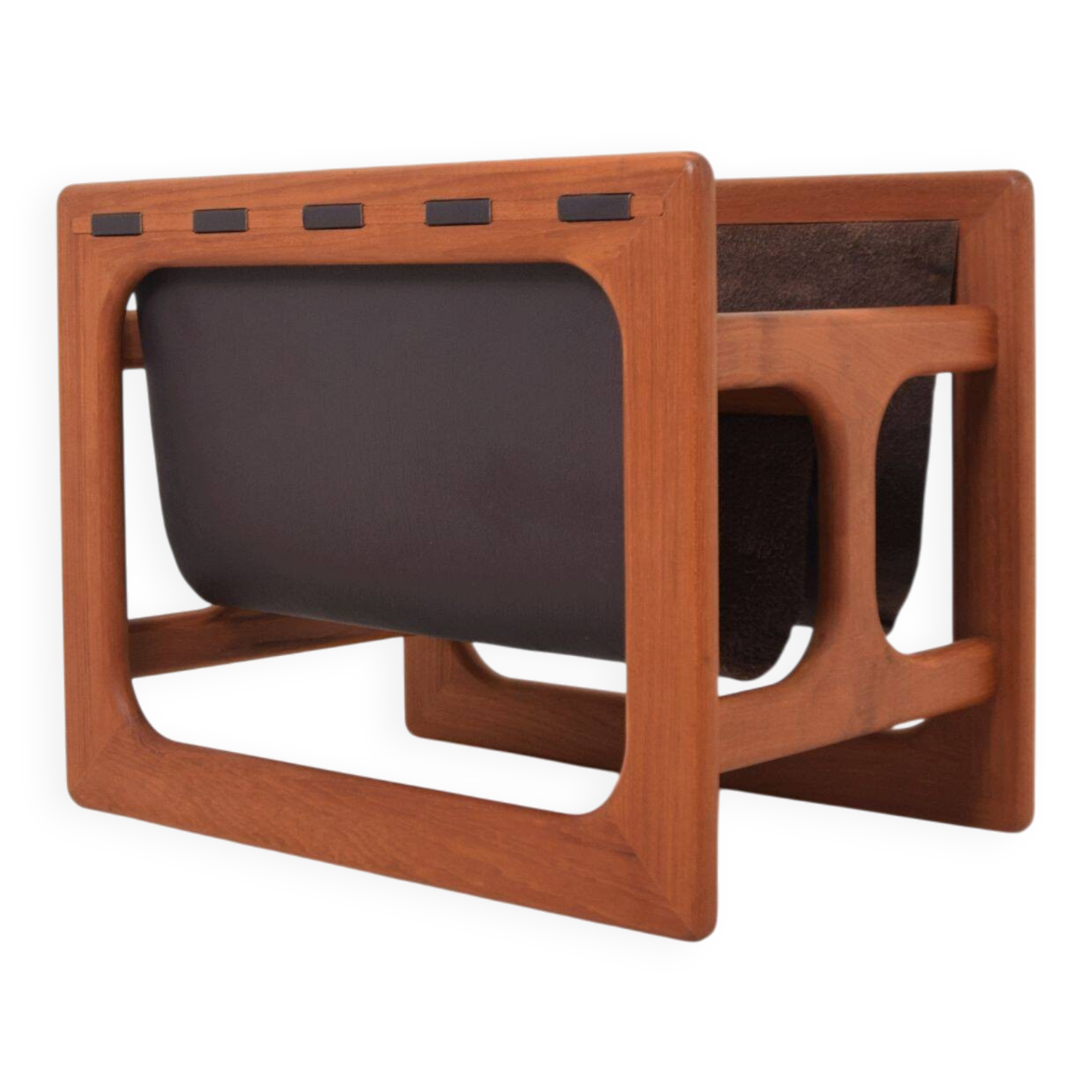 Danish double magazine holder in teak and leather by Salin Møbler, 1970s