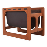 Danish double magazine holder in teak and leather by Salin Møbler, 1970s
