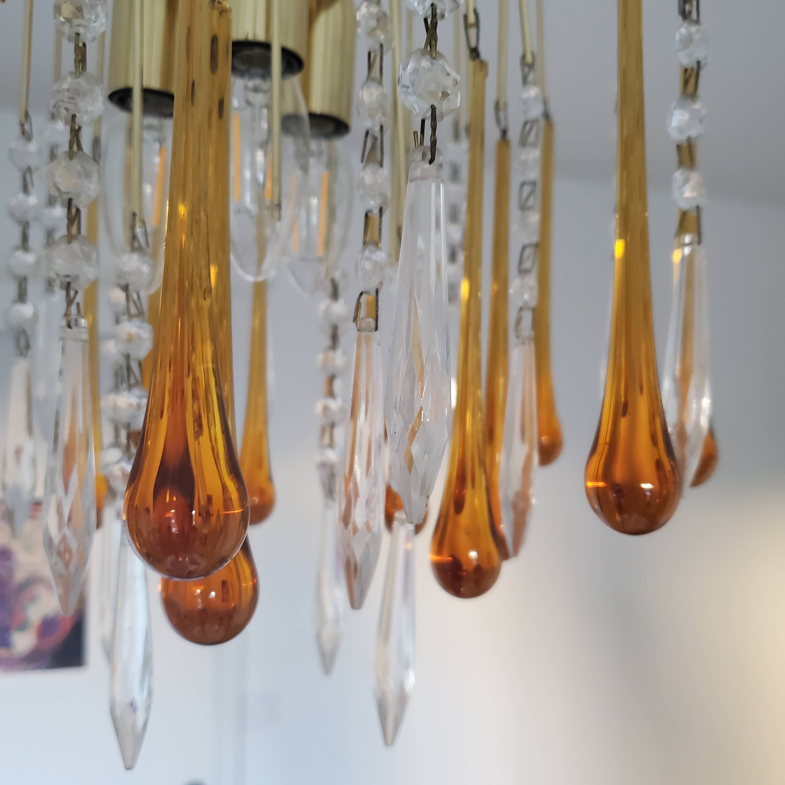 Amber waterfall chandelier made of Murano glass