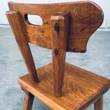 French Folk Art Rustic Dining Chair Set in Oak, 1940s, Set of 6