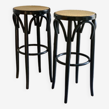 Tabourets de bar bois et cannage