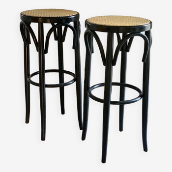 Wood and cane bar stools