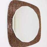 Crystal Art Sculpted Textured Wall Mirror Gold Bronze Mid-Century, Italy, 1960s