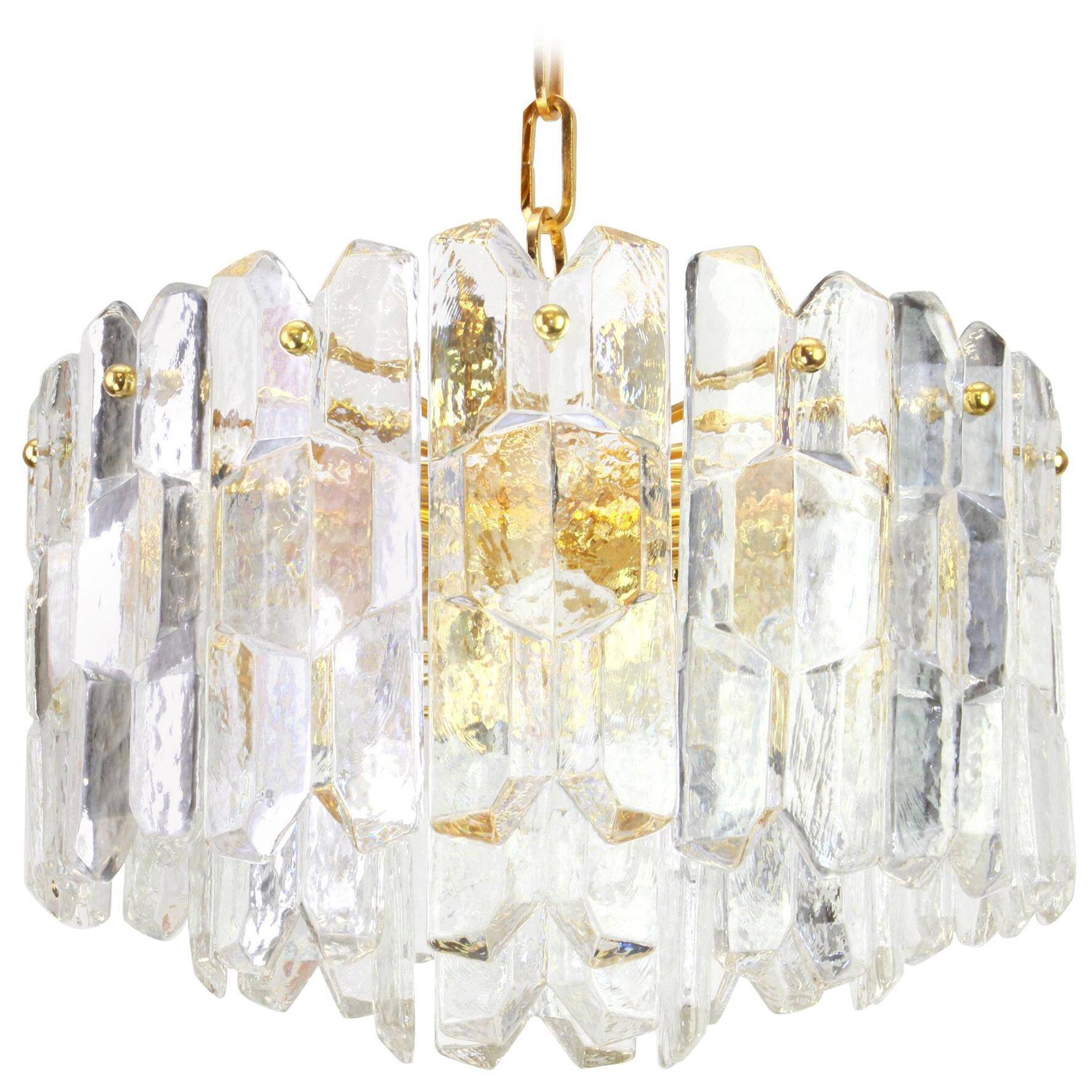 Superb brass and crystal glass light fixture Palazzo, Kalmar, Austria, 1970.
